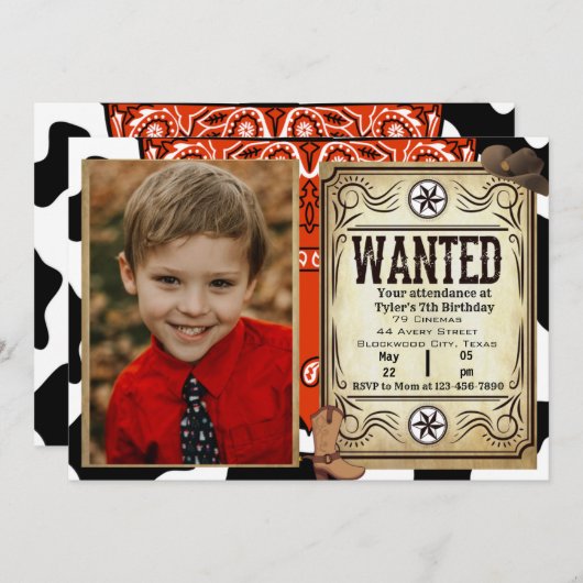 Bandana Cowboy Birthday Foto Einladung (Vorne/Hinten)