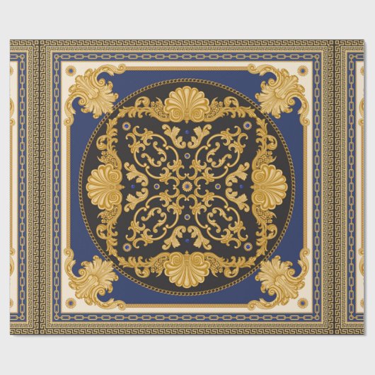 Bandana-Druck auf schwarzem und blauem Hintergrund Geschenkpapier (Flach)