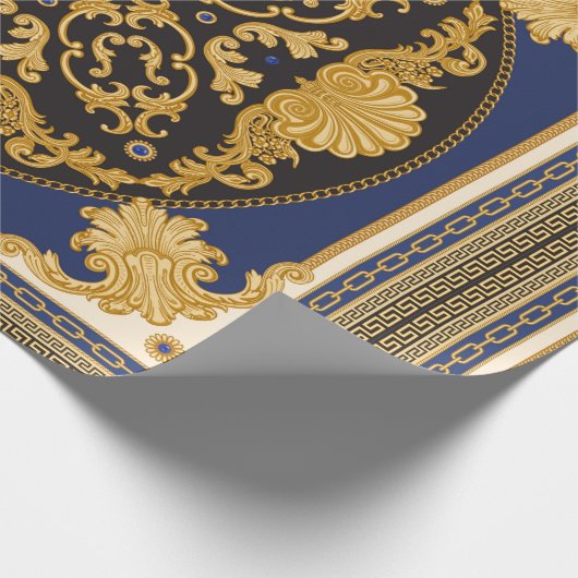 Bandana-Druck auf schwarzem und blauem Hintergrund Geschenkpapier (Ecke)