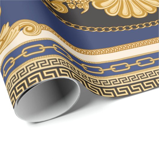 Bandana-Druck auf schwarzem und blauem Hintergrund Geschenkpapier (Rolleneckpunkt)