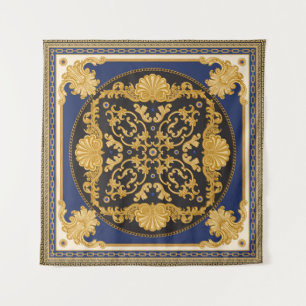 Bandana-Druck auf schwarzem und blauem Hintergrund Wandteppich