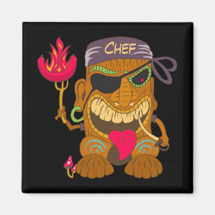 Bandana Koch Tiki mit Burning Wurst, Funny Black Magnet