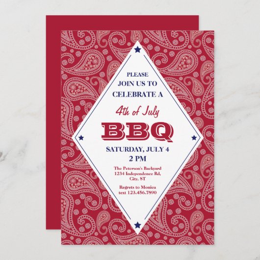 Bandana Muster 4. Juli GRILLEN Einladung (Vorne/Hinten)