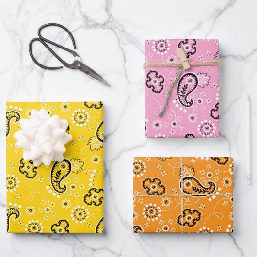 Bandana Orange Yellow Pink Moderne Girls Adventure Geschenkpapier Set (Vorderseite)
