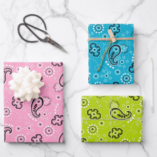 Bandana Pink Green Blue Classic Muster Retro Baby Geschenkpapier Set
