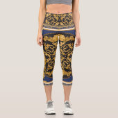Bandana Print: Black Blue Gold. Capri Leggings (Vorderseite)
