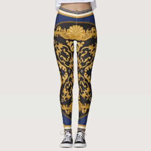 Bandana Print: Black Blue Gold. Leggings