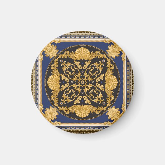 Bandana Print: Black Blue Gold. Magnet (Vorne)