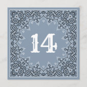 Bandana Square Wedding Tischnummer Dusty Blue (Vorderseite)
