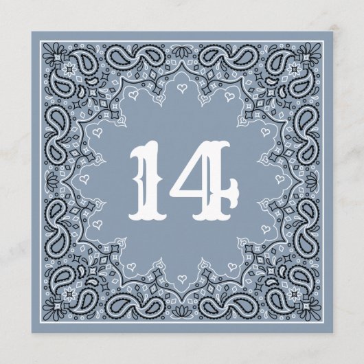 Bandana Square Wedding Tischnummer Dusty Blue (Vorderseite)