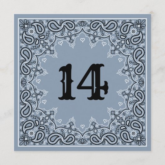 Bandana Square Wedding Tischnummer Dusty Blue (Rückseite)