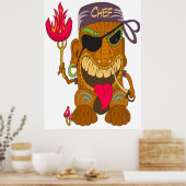 Bandana Tiki Koch mit Burning Sausage, Funny Poster (Küche)