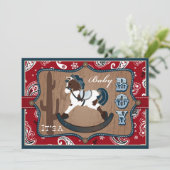 Bandanna Print & Rocking Horse Cowboy Baby Dusche Einladung (Stehend Vorderseite)