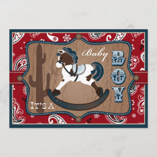 Bandanna Print & Rocking Horse Cowboy Baby Dusche Einladung
