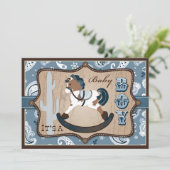 Bandanna Print & Rocking Horse Cowboy Babydusche Einladung (Stehend Vorderseite)