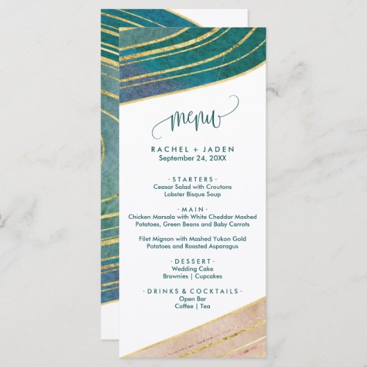 Banded Gemstone | Emerald Dinner Menu Card Menükarte (Vorne/Hinten)