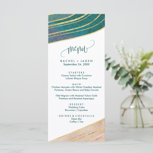 Banded Gemstone | Emerald Dinner Menu Card Menükarte (Stehend Vorderseite)