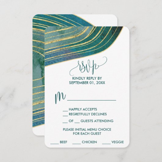Banded Gemstone | Emerald Menu Choice RSVP Card (Vorne/Hinten)