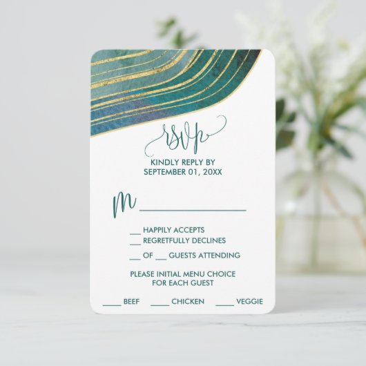 Banded Gemstone | Emerald Menu Choice RSVP Card (Stehend Vorderseite)