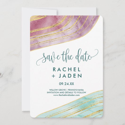 Banded Gemstone | Mauve Save the Date Card (Vorderseite)