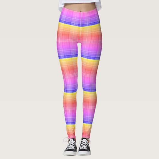 Banded Rainbow Gradient Neon Plaid Leggings (Vorderseite)