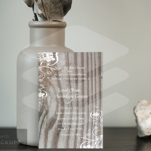 Banded Wood Look Shabby Lace Hochzeit Einladung