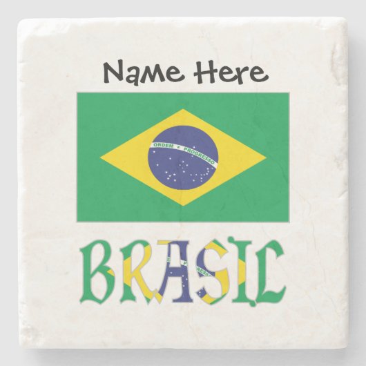 Bandeira do Brasil e Brasil Come o Nome Steinuntersetzer (Vorderseite)