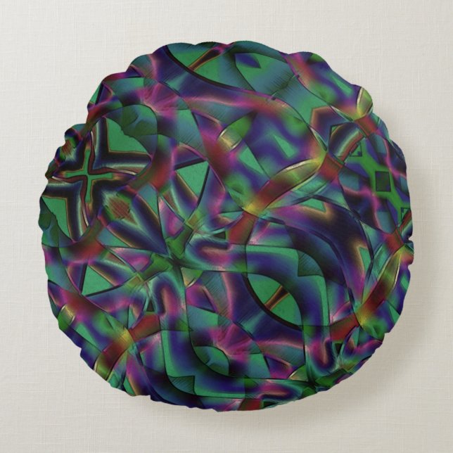 Bänder, miteinander verwoben, farbig dunkel rundes kissen (Vorderseite)