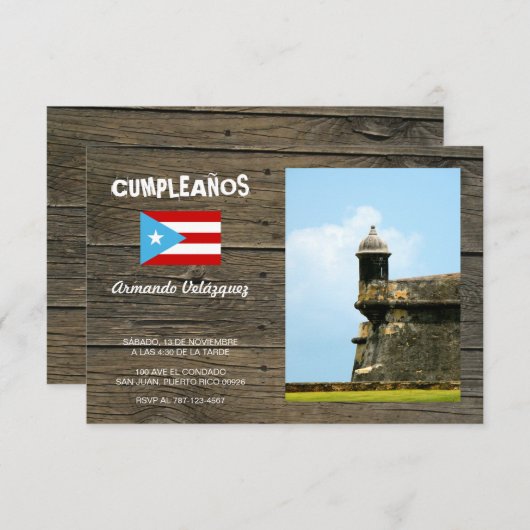 Bandera Celeste Puerto Rico Cumpleanos Invitacion Einladung (Vorne/Hinten)