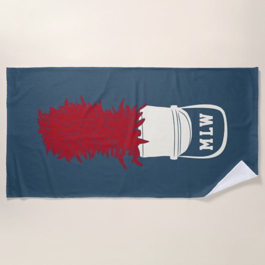 Bandhut mit Feathers Mit Monogramm Strandtuch (Vorderseite)