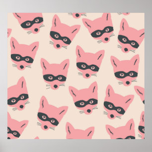 Bandit Fox Heads: rosa Beige Muster Poster