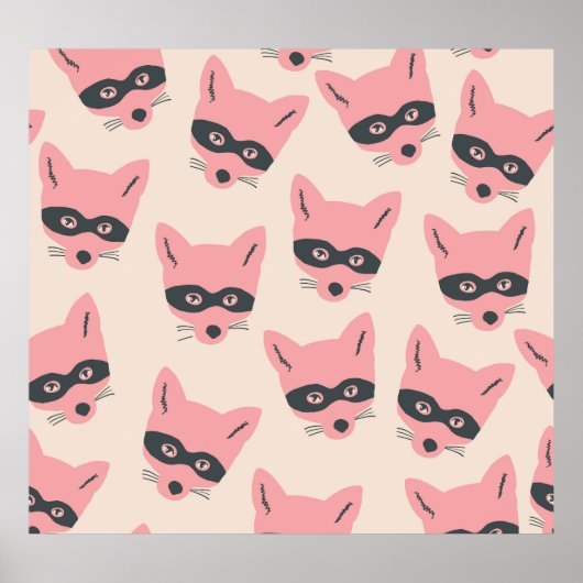 Bandit Fox Heads: rosa Beige Muster Poster (Vorne)