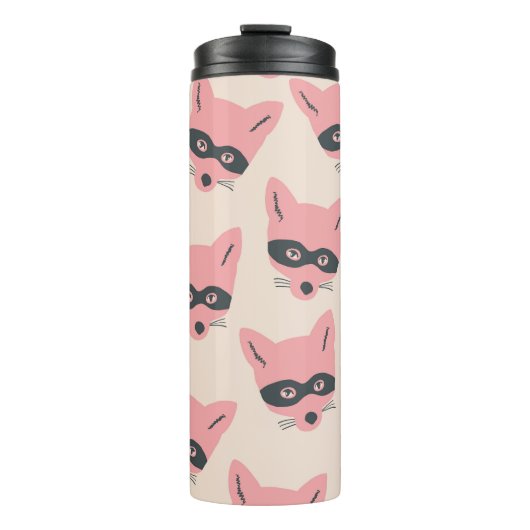 Bandit Fox Heads: rosa Beige Muster Thermosbecher (Vorderseite)