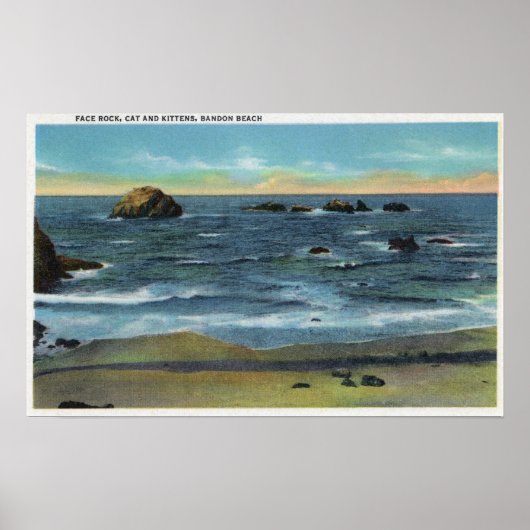 Bandon Beach View Face Rock, Cat and Kittens Poster (Vorne)