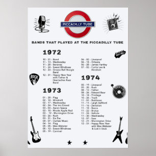 Bands - Piccadilly Tube 1972 1973 1974 Poster