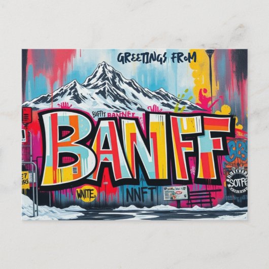 Banff Canada Ski Resort Graffiti Postcard Postkarte (Vorderseite)