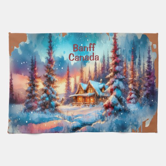 Banff Canada Watercolor Sketch | Geschirrtuch (Horizontal)