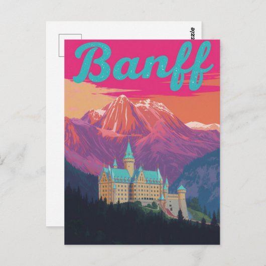 Banff Castle Mountains Retro Art Postkarte (Vorne/Hinten)