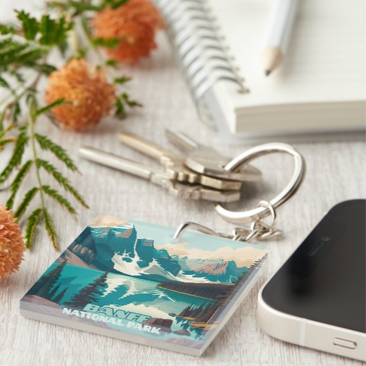 Banff Nationalpark Moraine Lago Retro Schlüsselanhänger (Vorderseite rechts)