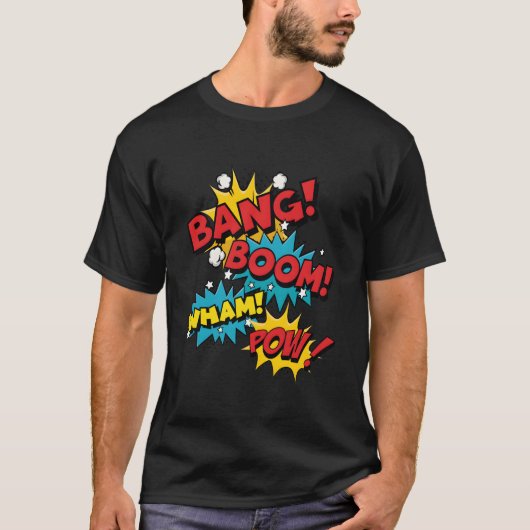 Bang Boom Pow Wham Comic Bubbles T-Shirt (Vorderseite)