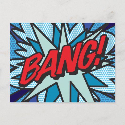 BANG Fun Retro Comic Pop Kunst, Dichtung und Musik Ankündigungspostkarte (Vorderseite)