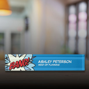 BANG Fun Retro Comic Pop Kunst, Dichtung und Musik Namensplakette