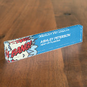 BANG Fun Retro Comic Pop Kunst, Dichtung und Musik Namensplakette (Seite)