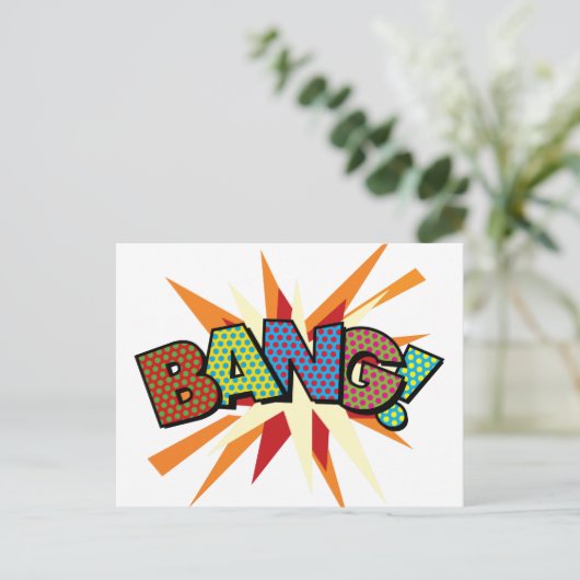 BANG Fun Retro Comic Pop Kunst, Dichtung und Musik Postkarte (Stehend Vorderseite)