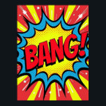 BANG! Pop Art Comic Style Poster<br><div class="desc">Dieses Plakat ist eine Hommage an die kühne, explosive Welt der Comic- und Pop-Kunst der 1960er Jahre, die einen Single voller Dynamik in einem lebendigen Rahmen erstarrt. Das Wort "BANG!" ist nicht nur Text; es ist ein Ausbruch reiner Energie, umgeben von klassischen Halbtonpunkten und Sonnenburstlinien, die den ikonischen Stil von...</div>