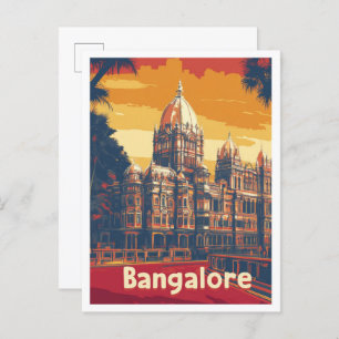 Bangalore India Art Vintage Travel Illustration Postkarte