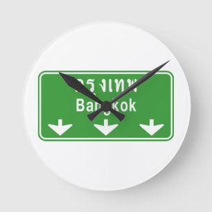 Bangkok Ahead Pass auf! ⚠ Verkehrszeichen in Thail Runde Wanduhr