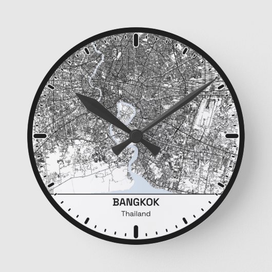 bangkok Clock City Line Art Runde Wanduhr (Vorderseite)