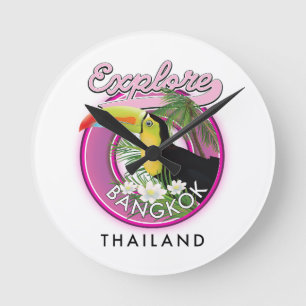 Bangkok Indonesien Reise Logo erkunden Runde Wanduhr
