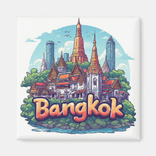 Bangkok-Reiseillustration mit goldenen Tempeln Magnet